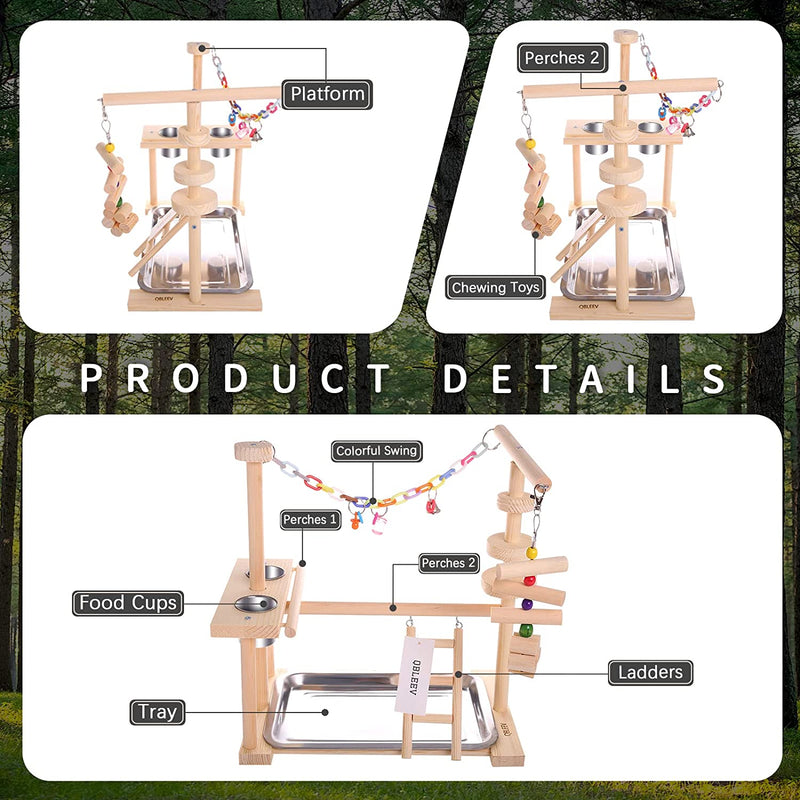 QBLEEV Parrot Playstand Bird Play Stand Cockatiel Playground Wood Perch Gym Playpen Ladder with Feeder Cups Toys Exercise Play (Include a Tray) (16" L*10" W*15" H) Animals & Pet Supplies > Pet Supplies > Bird Supplies QBLEEV   
