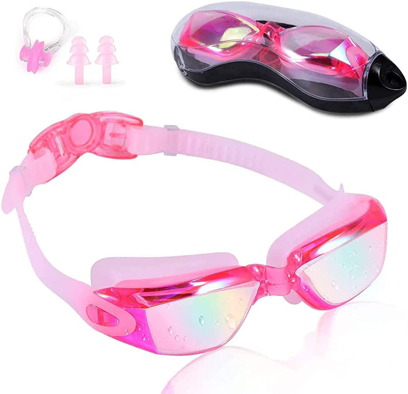 Swim Goggles, Swimming Goggles No Leaking anti Fog Adult Men Women Youth Sporting Goods > Outdoor Recreation > Boating & Water Sports > Swimming > Swim Goggles & Masks FUNDASTIC Rose Red Silver  