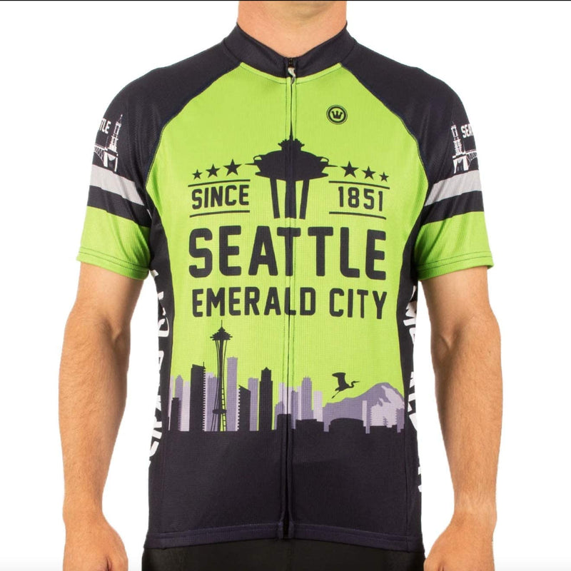 CANARI Men'S Souvenir Short Sleeve Cycling/Biking Jersey Sporting Goods > Outdoor Recreation > Cycling > Cycling Apparel & Accessories Getting Fit Seattle-black/Green Large 