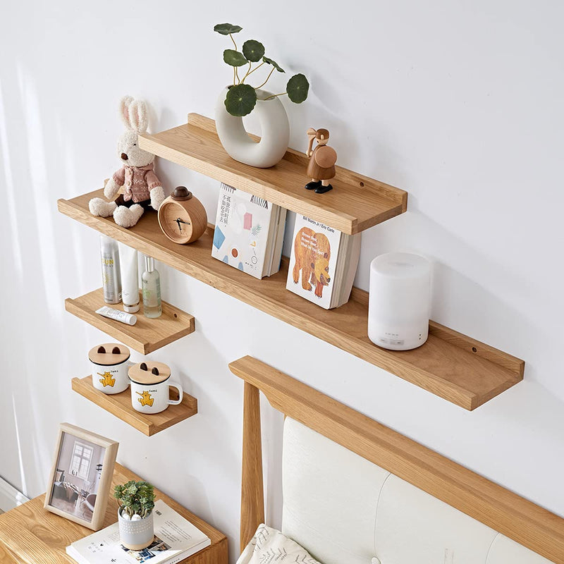 Oak Floating Shelves Natural Wood Wall Mounted Display Picture Ledge Wall Shelf for Home Office Living Room Bedroom Wall Storage Shelf 4X12 Inch Furniture > Shelving > Wall Shelves & Ledges TREOAKWIS   