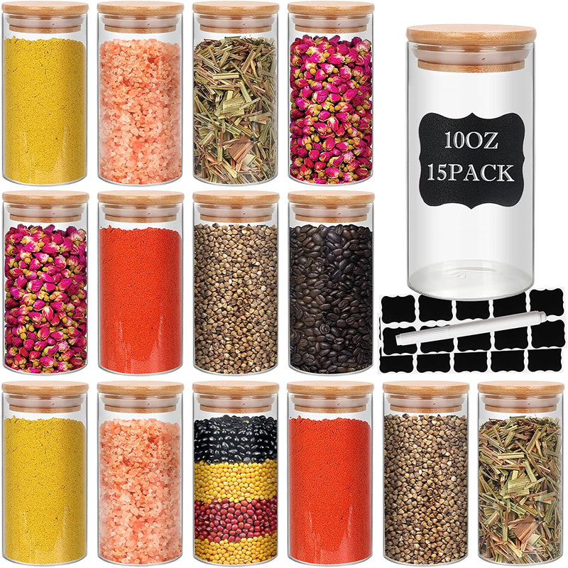 Glass Food Storage Containers Jars with Airtight Bamboo Lid 14Oz 10Pcs, 450Ml Pantry Organization Jar, Glass Terrarium with Lid, Spice, Tea, Flour and Sugar Container, Canister Set for Kitchen Counter Home & Garden > Decor > Decorative Jars DHSBTLS 10 oz/290ml (15 pcs)  