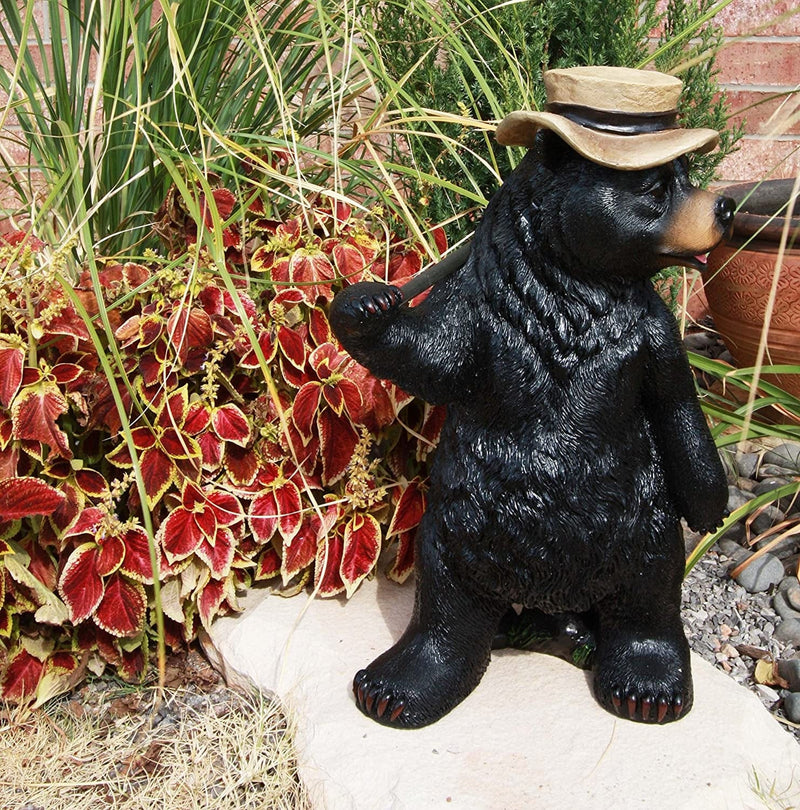 Ebros Whimsical Rustic Forest Outdoor Hiking Black Bear Statue with Solar LED Light Lantern Lamp Guest Greeter Home Decor Collectible Sculpture for Cabin Lodge Nature Lovers Camping Bears (1 Piece)