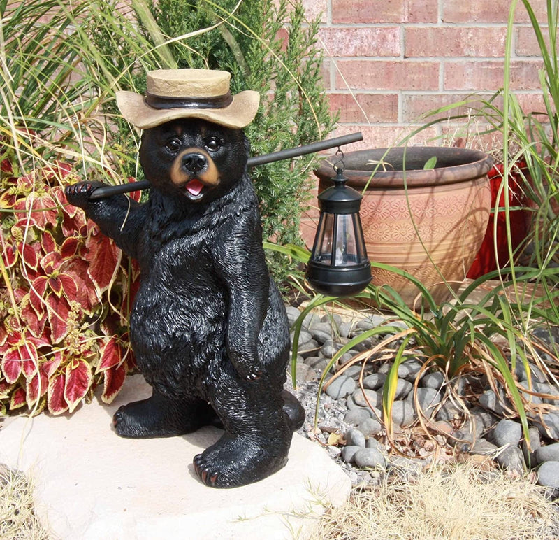Ebros Whimsical Rustic Forest Outdoor Hiking Black Bear Statue with Solar LED Light Lantern Lamp Guest Greeter Home Decor Collectible Sculpture for Cabin Lodge Nature Lovers Camping Bears (1 Piece) Home & Garden > Lighting > Lamps Ebros Gift   