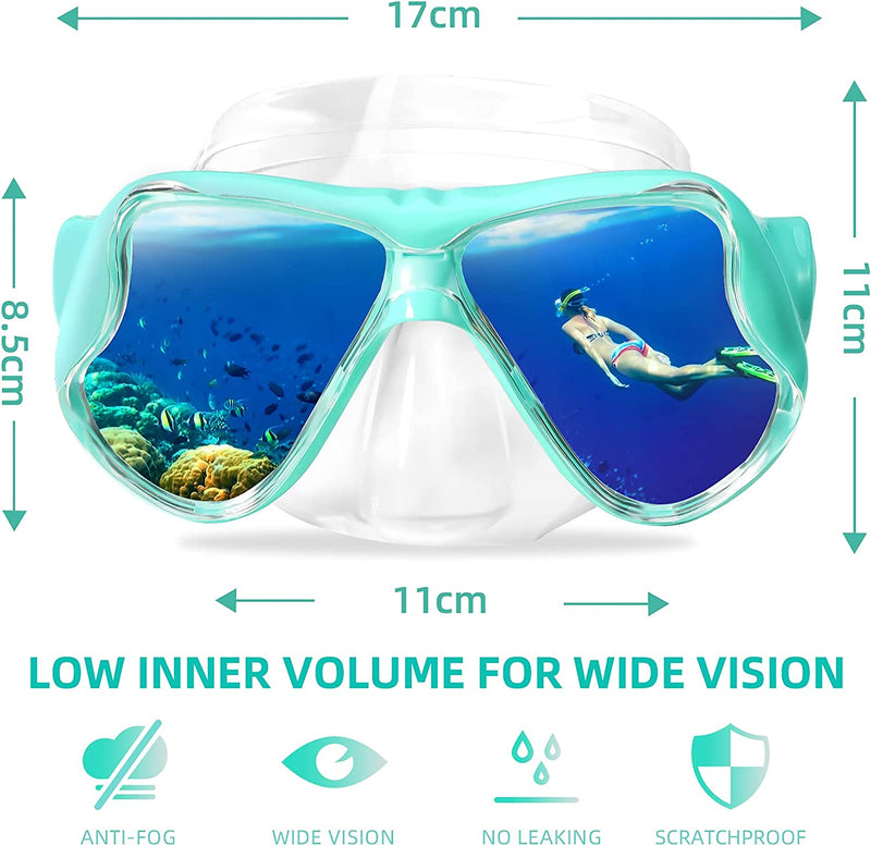 Keary Swimming Goggles Snorkel Diving Mask for Adult Men Women Youth, Anti-Fog 180°Clear View Swim Goggles with Nose Cover Sporting Goods > Outdoor Recreation > Boating & Water Sports > Swimming > Swim Goggles & Masks Keary   