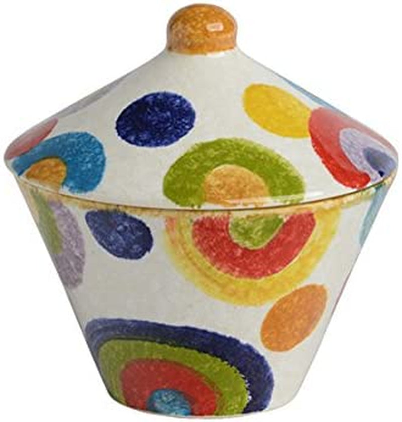 Sugar Bowl with Lid, Ceramic Dish Italian Dinnerware - Circle Candy Bowl with Lid - Bright, Colorful and Handmade in Italy from Our POP Collection Home & Garden > Kitchen & Dining > Tableware > Dinnerware EMBRACE LA GRANDE VITA CIRCLES Sugar Bowl 