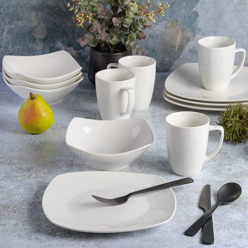 Gibson Home Amelia Court Porcelain Dinnerware Set, Service for 4 (12Pcs), White (Soft Square) Home & Garden > Kitchen & Dining > Tableware > Dinnerware Gibson Home   