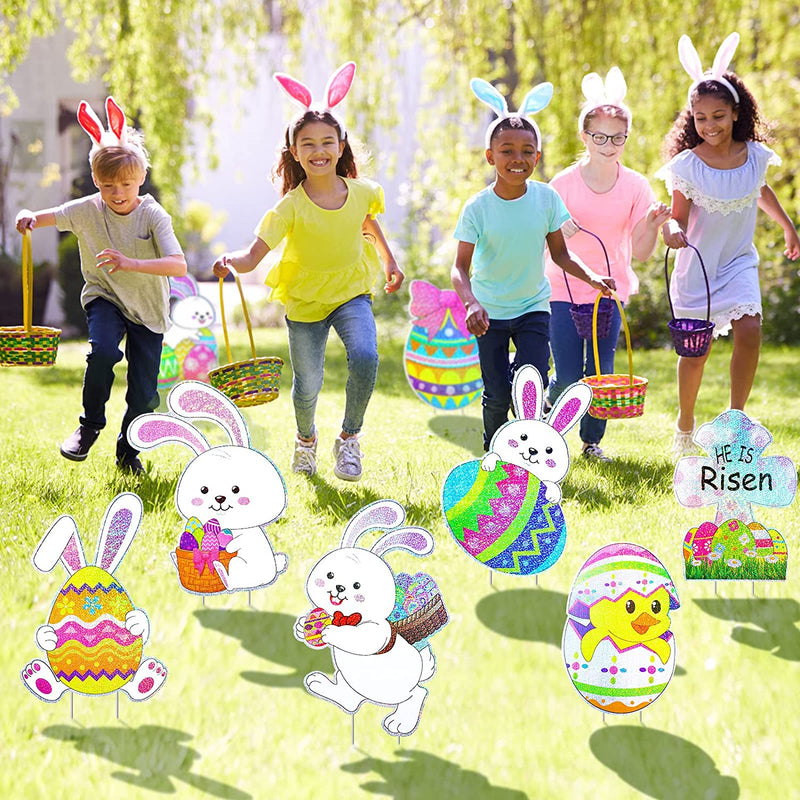 8 Pack Easter Yard Decoration Colorful Easter Yard Stakes Weather Resistant Easter Eggs Bunny Chick Outdoor Decor Easter Egg Hunt Signs Easter Garden Decorations with Stakes for Lawn Yard Garden Decor Home & Garden > Decor > Seasonal & Holiday Decorations Yalikop   