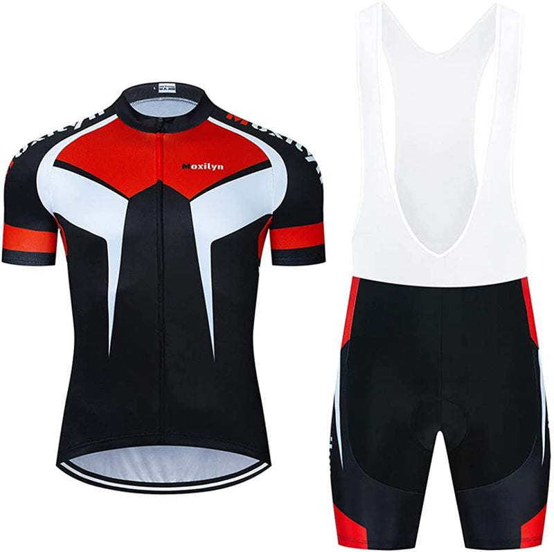 MOXILYN Men'S Cycling Jersey Bike Clothing Set Full Zipper Breathable Quick-Dry Shirt + Cycling Bibs with 20D Padded Sporting Goods > Outdoor Recreation > Cycling > Cycling Apparel & Accessories MOXILYN D22s-set Large 