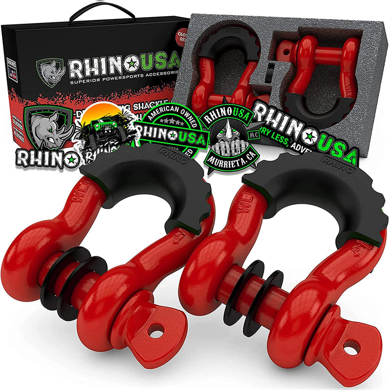 Rhino USA D Ring Shackle 41,850Lb Break Strength – 3/4” Shackle with 7/8 Pin for Use with Tow Strap, Winch, Off-Road Jeep Truck Vehicle Recovery, Best Offroad Towing Accessories Sporting Goods > Outdoor Recreation > Winter Sports & Activities Rhino USA Red (2PK) 20 TON 