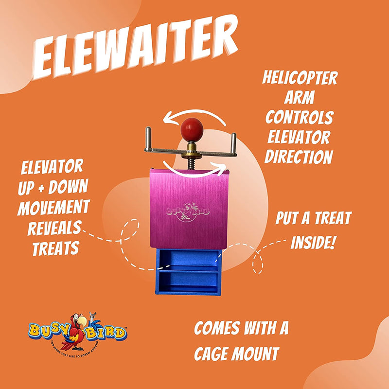 Busy Bird | Ele-Waiter Foraging Bird Toy - Helicopter Arm Adjusts Elevator to Expose Treats - 100% Metal, Ultimate Brain Teaser and Mind Game for Medium to Extra Large Birds Animals & Pet Supplies > Pet Supplies > Bird Supplies > Bird Toys Pacific Rim Resources Ltd   