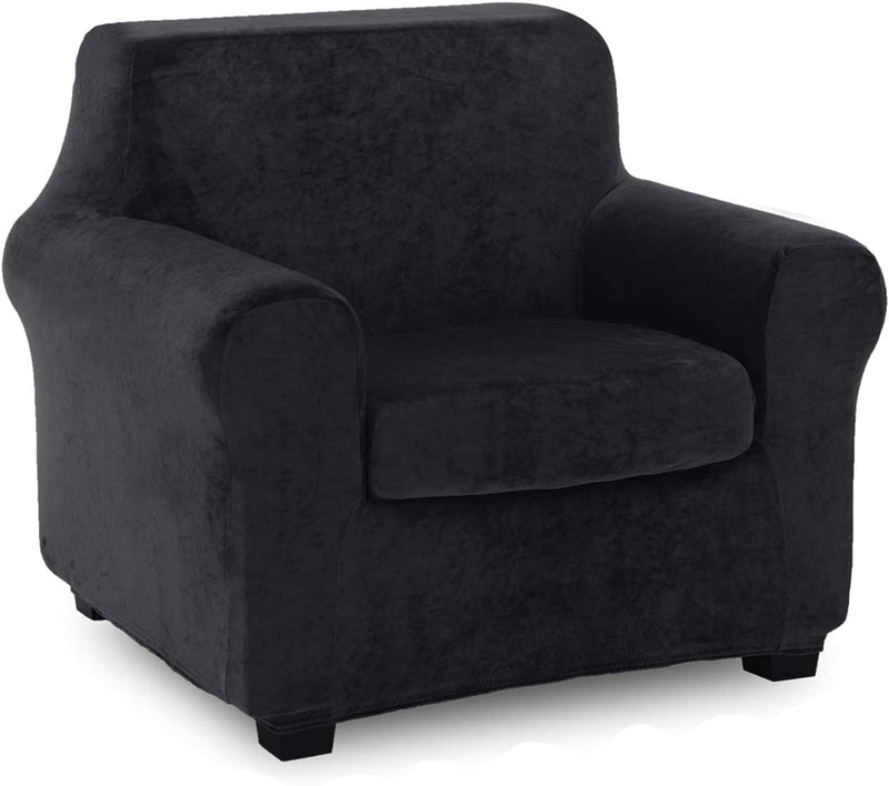 TIANSHU 2 Piece Sofa Slipcover, Stretch Oversized Couch Cover for 4 Cushion, Sofa Cover for Living Room,Stylish Jacquard Furniture Cover Protector (XL Sofa, Chocolate) Home & Garden > Decor > Chair & Sofa Cushions TIANSHU Velvet Black Arm Chair 
