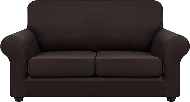 Hyha 3 Pieces Stretch Loveseat Slipcovers - Soft Couch Covers for 2 Cushion Couch, Washable Furniture Protector, Sofa Cover for Living Room with Elastic Bottom for Pets (Loveseat, Gray) Home & Garden > Decor > Chair & Sofa Cushions hyha Brown Medium 