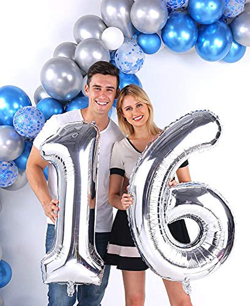 Silver 16 Number Balloons Big Giant Jumbo Large Number 16 Foil Mylar Balloons for Girl Boy Men 16Th Birthday Party Supplies 16 Anniversary Events Decorations-40 Inch Arts & Entertainment > Party & Celebration > Party Supplies COLORFUL ELVES   