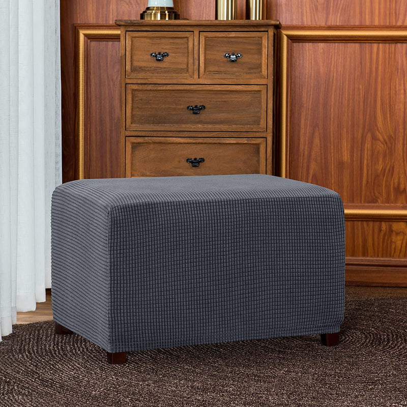 Subrtex Stretch Storage Ottoman Slipcover Protector Oversize Spandex Elastic Rectangle Footstool Sofa Slip Cover for Foot Rest Stool Furniture in Living Room (XL, Grey) Home & Garden > Decor > Chair & Sofa Cushions SUBRTEX   