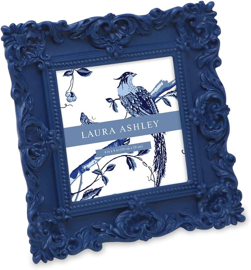 Laura Ashley 5X7 Black Ornate Textured Hand-Crafted Resin Picture Frame with Easel & Hook for Tabletop & Wall Display, Decorative Floral Design Home Décor, Photo Gallery, Art, More (5X7, Black) Home & Garden > Decor > Picture Frames Laura Ashley Navy 4x4 