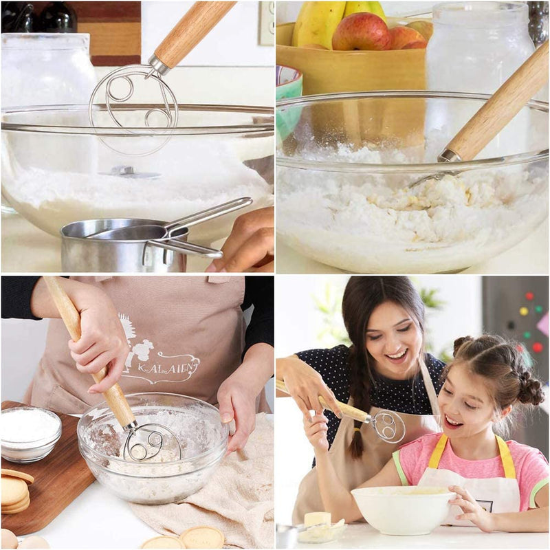 Danish Dough Whisk Bread Hook - Dutch Whisk Scraper Set Sourdough Hand Mixer Stainless Steel Wire Wooden Handle Flat Egg Beater | Kitchen Manual Mixing Tool for Cooking Baking Pastry Home & Garden > Kitchen & Dining > Kitchen Tools & Utensils TORUBIA   