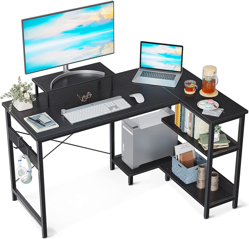 L Shaped Desk with Storage Shelves, 47 Inch Corner Desk with Monitor Stand for Small Space, Writing Study Table for Home Office, White Home & Garden > Household Supplies > Storage & Organization ODK Black 58 inch 