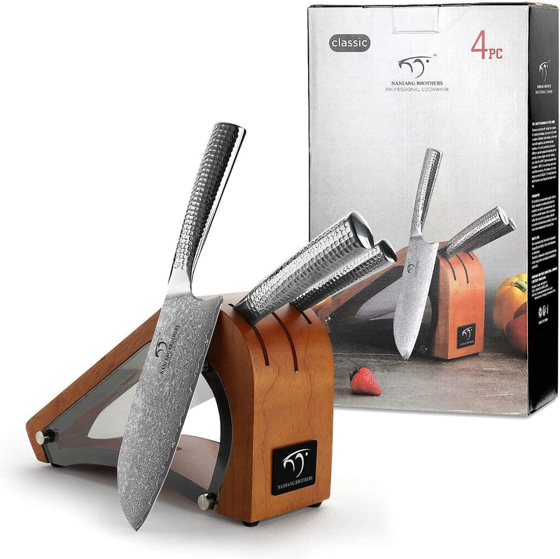 NANFANG BROTHERS Knife Set, 9-Piece Damascus Kitchen Knife Set with Block, ABS Ergonomic Handle for Chef Knife Set, Knife Sharpener and Kitchen Shears, Knife Block Set Home & Garden > Kitchen & Dining > Kitchen Tools & Utensils > Kitchen Knives NANFANG BROTHERS Silver/Red 4 Pieces 