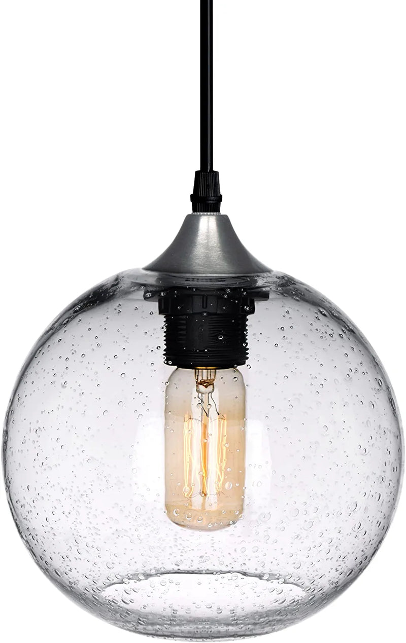 ARIAMOTION Plug in Pendant Lights with Cord Blue Glass Hanging Lighting 15 Ft Hemp Rope Seeded Bubble Globe 7.4" Diam 2-Pack Home & Garden > Lighting > Lighting Fixtures ARIAMOTION 7" Clear 7" Diam 