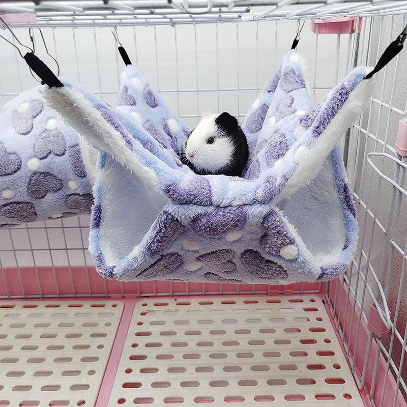 Qianly Hamster Hammock Warm Hanging Soft Hideout Cage Accessories Sleeping Playing Nest Toy House for Small Pet, Rat, Sugar Glider, Ferret, Purple
