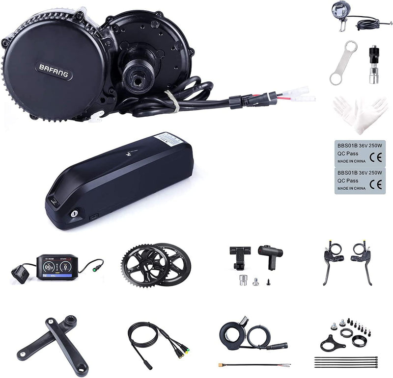 BAFANG BBS02B 48V 750W Mid Drive Electric Bike Motor Ebike Conversion Kit Mid-Mounted Engine for Mountain Bike Road Bicycle with Optional 48V 17.5Ah 18Ah and 48V 20Ah Battery Sporting Goods > Outdoor Recreation > Cycling > Bicycles BAFANG B750C color display 46T & 17.5Ah Touring rack Battery 