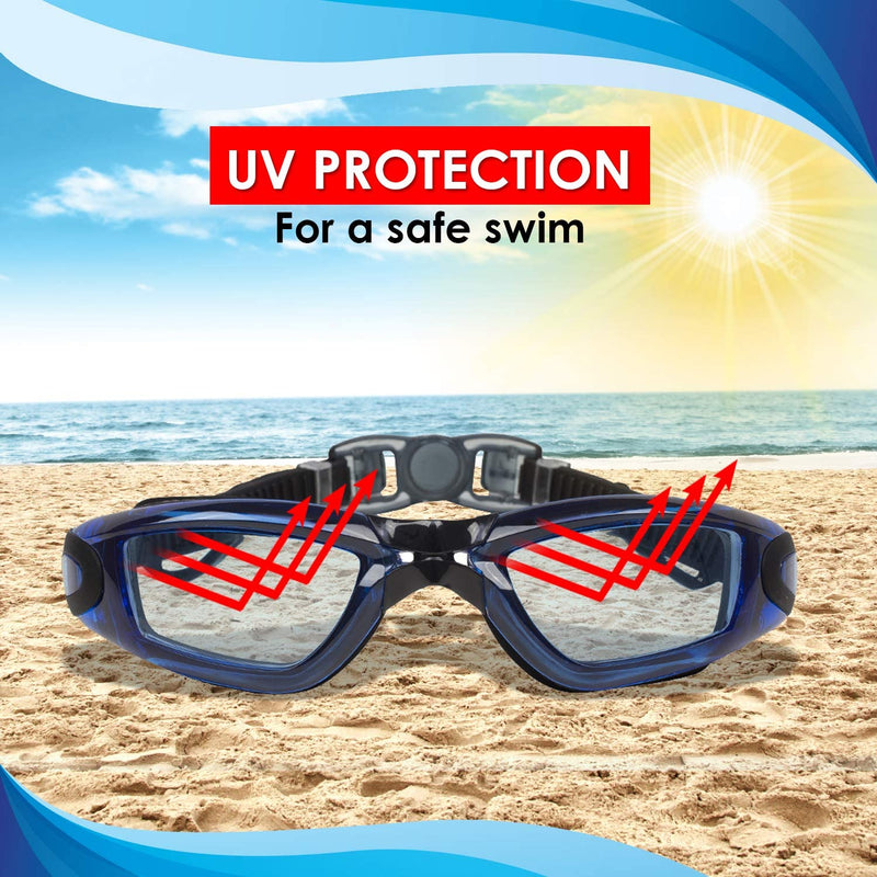 Swim Goggles with Ear Plugs for Men & Women - anti Fog Lenses, Adjustable Straps