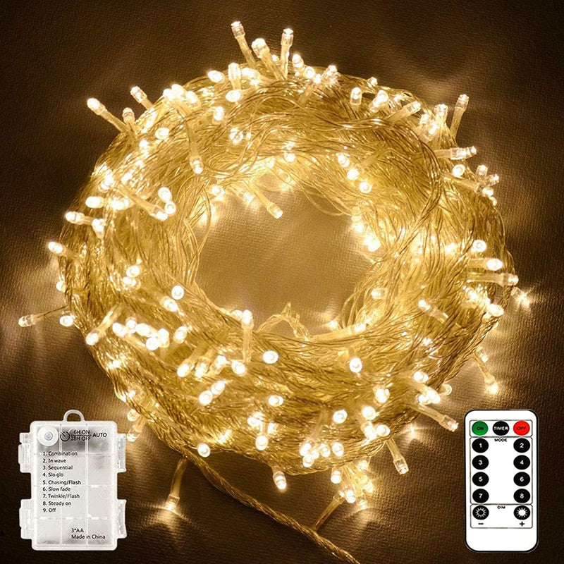 Echosari 100 Leds Outdoor LED Fairy String Lights Battery Operated with Remote (Dimmable, Timer, 8 Modes) - Warm White Home & Garden > Lighting > Light Ropes & Strings echosari Warm White  
