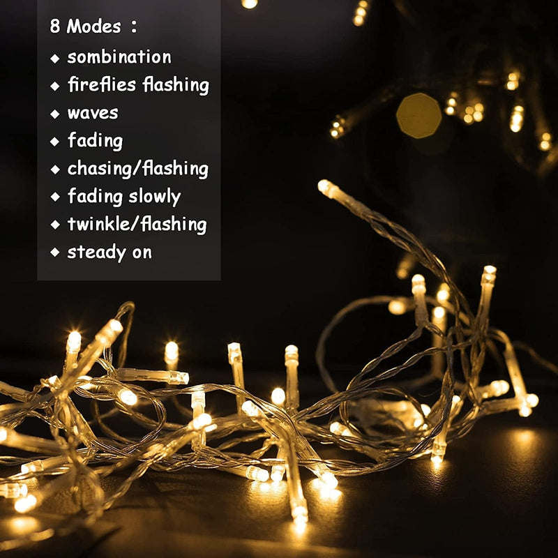 Echosari 100 Leds Outdoor LED Fairy String Lights Battery Operated with Remote (Dimmable, Timer, 8 Modes) - Warm White Home & Garden > Lighting > Light Ropes & Strings echosari   
