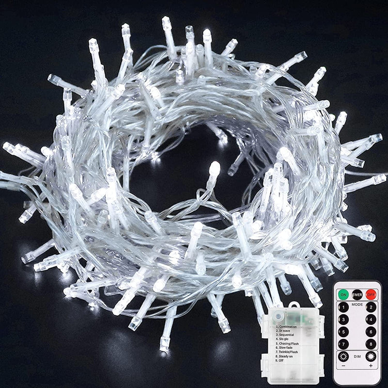 Echosari 100 Leds Outdoor LED Fairy String Lights Battery Operated with Remote (Dimmable, Timer, 8 Modes) - Warm White Home & Garden > Lighting > Light Ropes & Strings echosari Cool White  