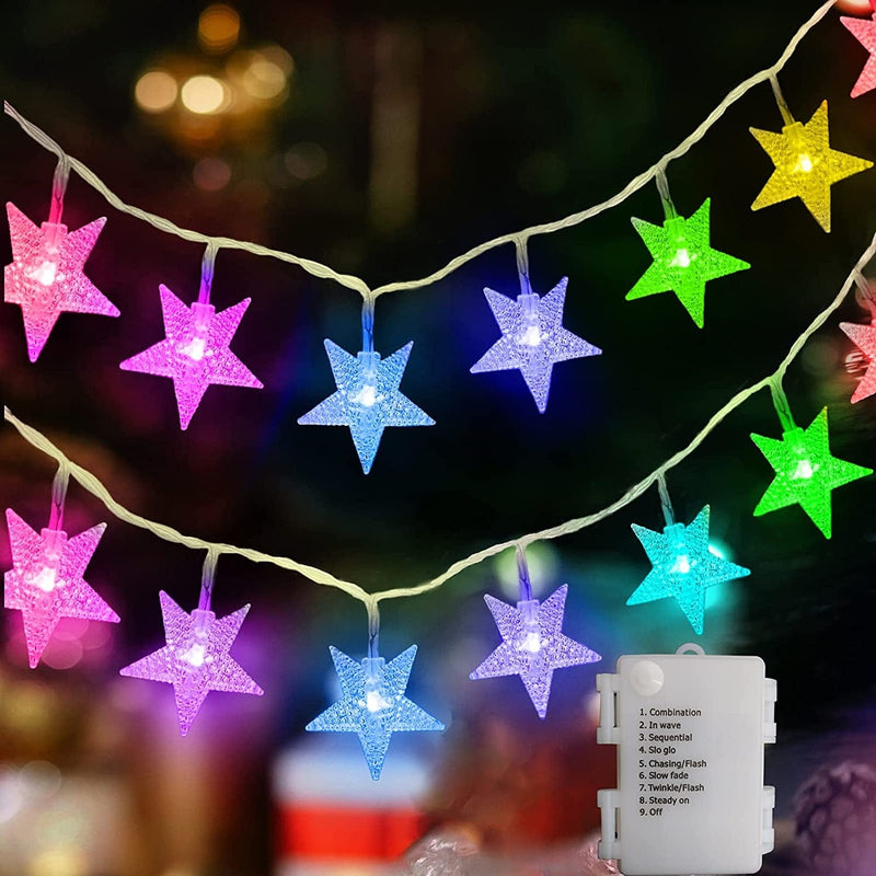 Echosari 13.2Ft 40 LED Battery Powered Fairy String Light,Five-Pointed Star String Lights for Chrismas, Party, Wedding, New Year, Garden Décor (Multi-Color) Home & Garden > Lighting > Light Ropes & Strings echosari Multicolor  