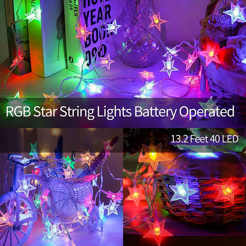 Echosari 13.2Ft 40 LED Battery Powered Fairy String Light,Five-Pointed Star String Lights for Chrismas, Party, Wedding, New Year, Garden Décor (Multi-Color) Home & Garden > Lighting > Light Ropes & Strings echosari   