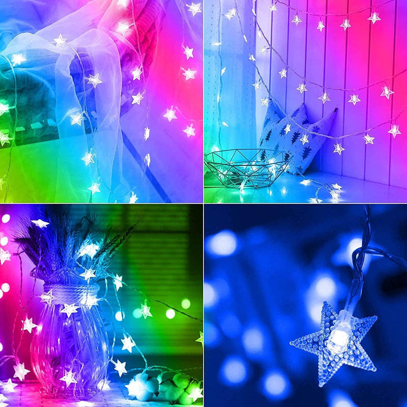 Echosari 13.2Ft 40 LED Battery Powered Fairy String Light,Five-Pointed Star String Lights for Chrismas, Party, Wedding, New Year, Garden Décor (Multi-Color)