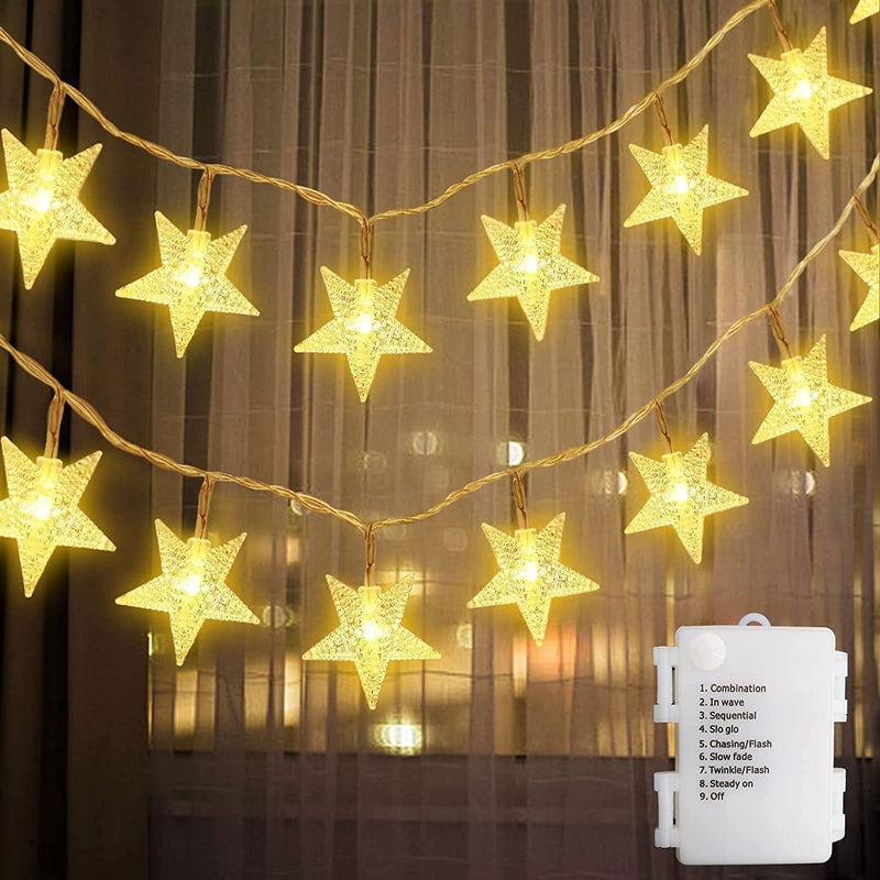 Echosari 13.2Ft 40 LED Battery Powered Fairy String Light,Five-Pointed Star String Lights for Chrismas, Party, Wedding, New Year, Garden Décor (Multi-Color) Home & Garden > Lighting > Light Ropes & Strings echosari Warm White  