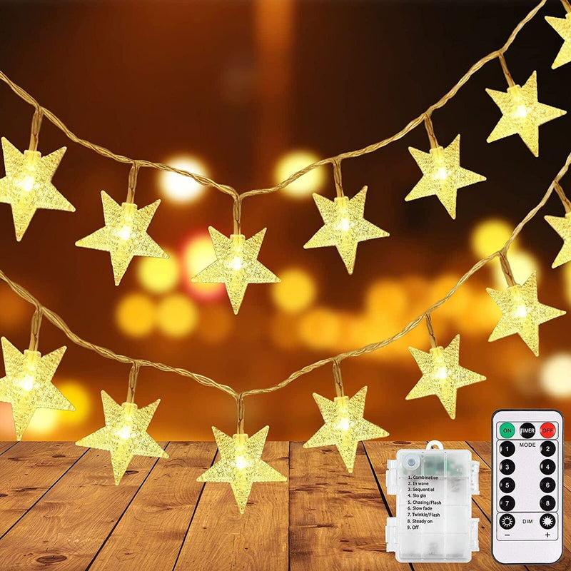 Echosari 13.2Ft 40 LED Battery Powered Fairy String Light,Five-Pointed Star String Lights for Chrismas, Party, Wedding, New Year, Garden Décor (Multi-Color) Home & Garden > Lighting > Light Ropes & Strings echosari 50L with Remote  