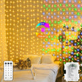Echosari 300 LED Curtain Lights Battery Operated, Hanging Lights W/ Remote Timer, Outdoor Curtain Icicle Window Lights for Bedroom, Wedding Backdrops, Christmas, Party Decór (9.8Ft×9.8Ft, Warm White) Home & Garden > Lighting > Light Ropes & Strings echosari Warm White & Multicolor 200LED  