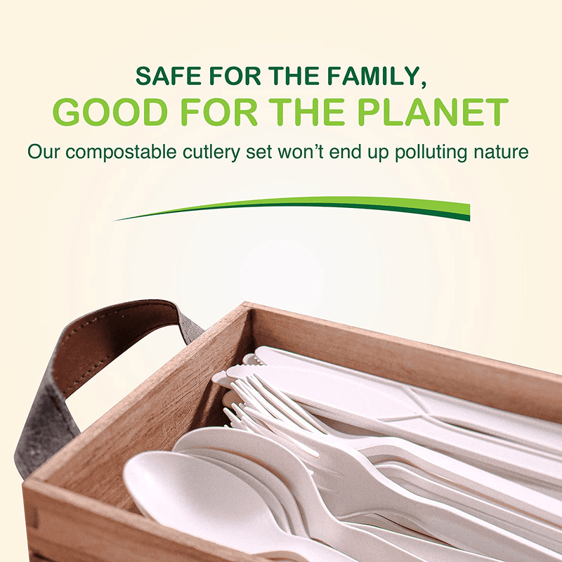 EcoFairy - 300-Piece Compostable Cutlery Set, Zero Waste Serving Utensils Set for Parties and Camping Trips, Biodegradable Kitchen Utensil Set Home & Garden > Kitchen & Dining > Tableware > Flatware > Flatware Sets ECO FAIRY   