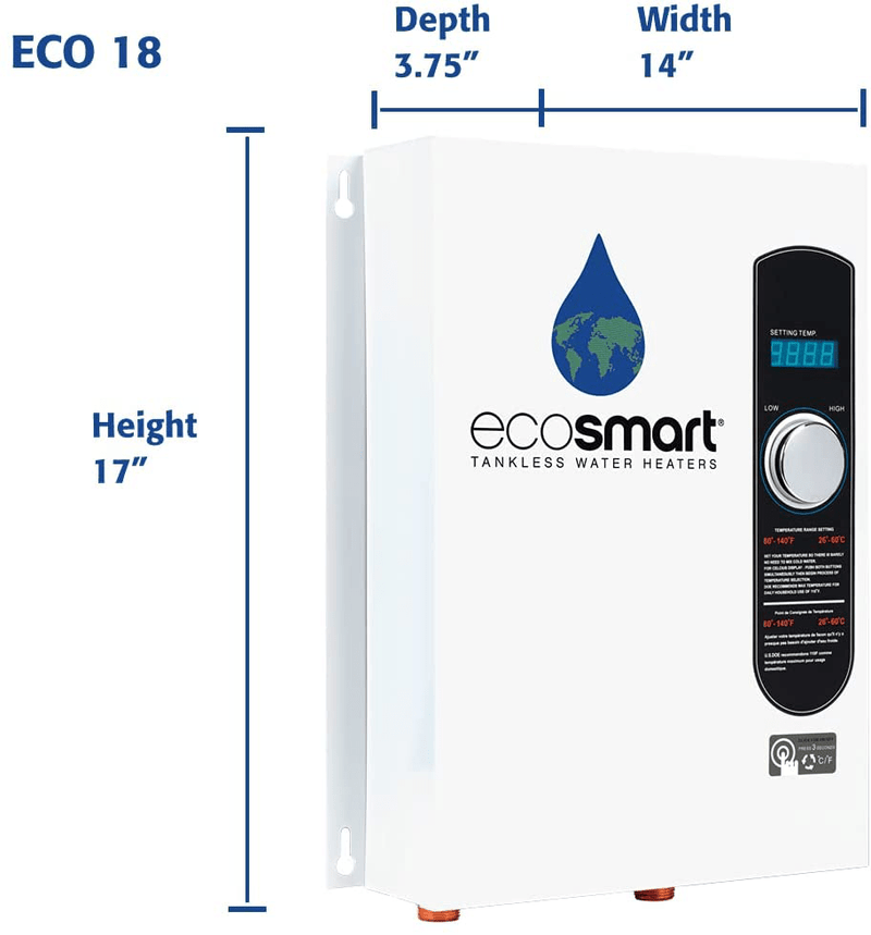 Ecosmart ECO 18 Electric Tankless Water Heater, 18 KW at 240 Volts with Patented Self Modulating Technology