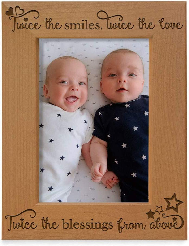 KATE POSH - Twice the Smiles, Twice the Love, Twice the Blessings from above - Engraved Natural Wood Picture Frame - Twins Photo Frame, Twins Gifts for Babies, Twins Gifts for Mom (4X6-Horizontal) Home & Garden > Decor > Picture Frames KATE POSH 5x7-Vertical  