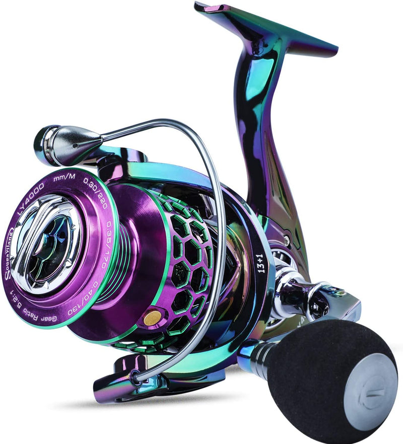 Sougayilang Colorful Fishing Reel 13 +1 BB Light Weight Ultra Smooth Powerful Spinning Reels, with CNC Line Management Graphite Frame, for Freshwater Sporting Goods > Outdoor Recreation > Fishing > Fishing Reels Sougayilang LY1000  