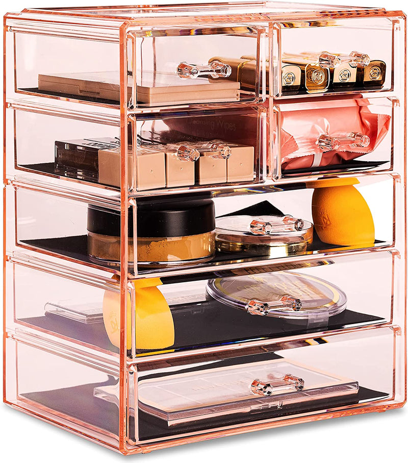 Sorbus Clear Cosmetics Makeup Organizer - Big & Spacious Acrylic Display Case - Stylish Designed Jewelry & Make up Organizers and Storage for Vanity, Bathroom (4 Large, 2 Small Drawers) Home & Garden > Household Supplies > Storage & Organization Sorbus Pink 3 Large, 4 Small Drawers 