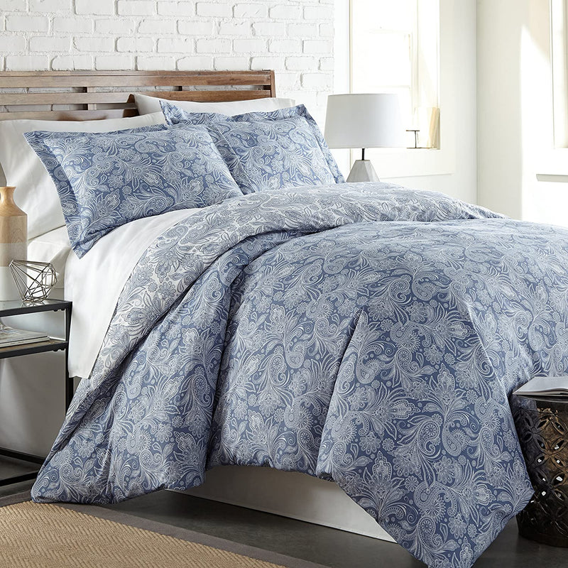 Southshore Fine Living, Inc. Oversized Comforter Bedding Set down Alternative All-Season Warmth, Soft Cozy Farmhouse Bedspread 3-Piece with Two Matching Shams, Infinity Blue, King / California King Home & Garden > Linens & Bedding > Bedding Southshore Fine Linens Paisley Blue King / California King 