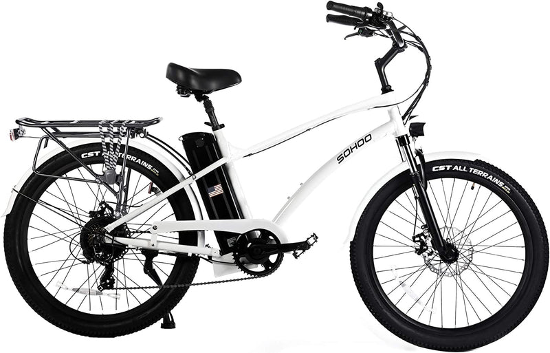 SOHOO 48V500W13Ah 26" Step-Thru/Step-Over Beach Cruiser Electric Bicycle City E-Bike Mountain Bike(Fit 5Ft 3In to 6Ft 8In) Sporting Goods > Outdoor Recreation > Cycling > Bicycles Let's go e-bike Inc StepOver-White  