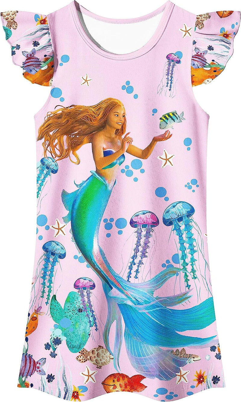 Little Girls Mermaid 2023 Costume Princess Dress up Clothes for Girls Ruffles Sleeve Home Shirt Wear for Kids  QASALOP H-Dress-Pink 5-6 Years 