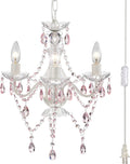 Plug in Chandelier Mini Crystal Chandeliers White and Pink Chandelier for Girls Room 3 Light Small Hanging Lamps for Bedroom Home & Garden > Lighting > Lighting Fixtures > Chandeliers Antique House White&pink  