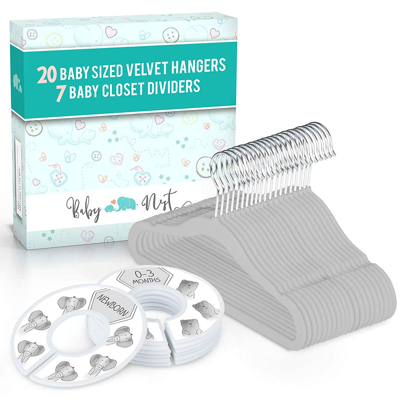 Baby Nest Designs 20X Baby Hangers for Closet with 7X Baby Closet Dividers for Nursery Velvet Baby Clothes Hangers Unisex Newborn Essentials Baby Size Organizer for Infant Clothing to 24 Months Sporting Goods > Outdoor Recreation > Fishing > Fishing Rods Baby Nest Designs Gray  