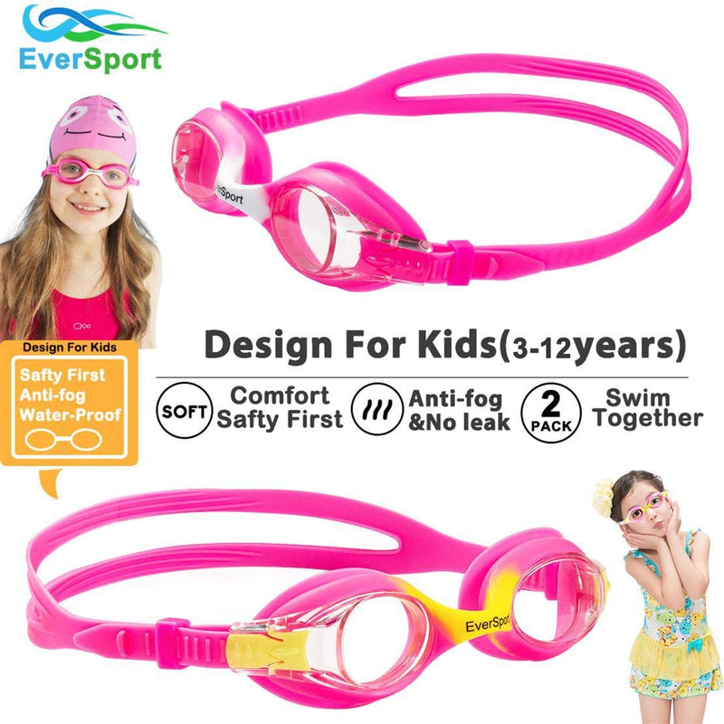 Kids Swim Goggles, 2 Pack Swimming Goggles for Children Kids Toddler Girl Boy anti Fog Waterproof Soft Silicone (Age 3-12) Sporting Goods > Outdoor Recreation > Boating & Water Sports > Swimming > Swim Goggles & Masks EverSport   