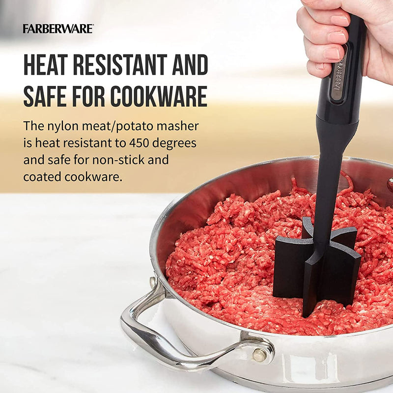 Farberware Professional Heat Resistant Nylon Meat and Potato Masher, Safe for Non-Stick Cookware, 10-Inch, Black