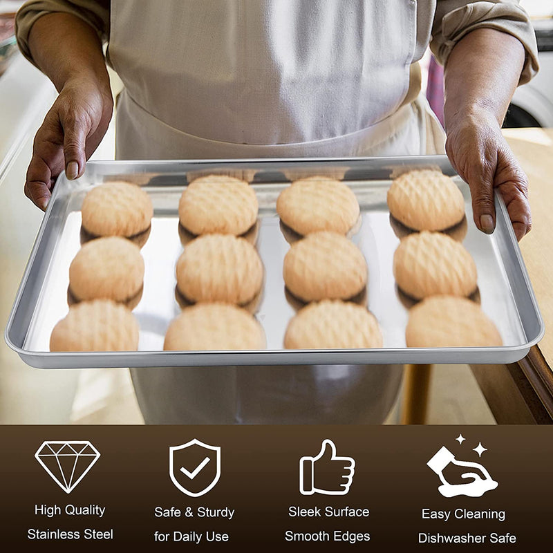 Homikit Baking Cookie Sheet Set of 2, 9 X 13 Stainless Steel Sheets Pan Tray for Oven, Metal Half Sheet for Cooking Baking, Rustproof & Heavy Duty, Nonstick & Dishwasher Safe