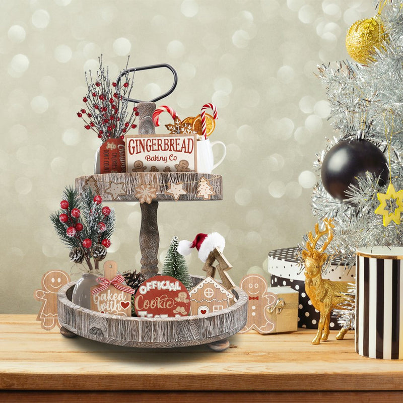 Gingerbread Man Christmas Tiered Tray Farmhouse Rustic Tiered Tray Winter Gingerbread Decor for Christmas Home Party Supply Home & Garden > Decor > Seasonal & Holiday Decorations& Garden > Decor > Seasonal & Holiday Decorations Pannow   