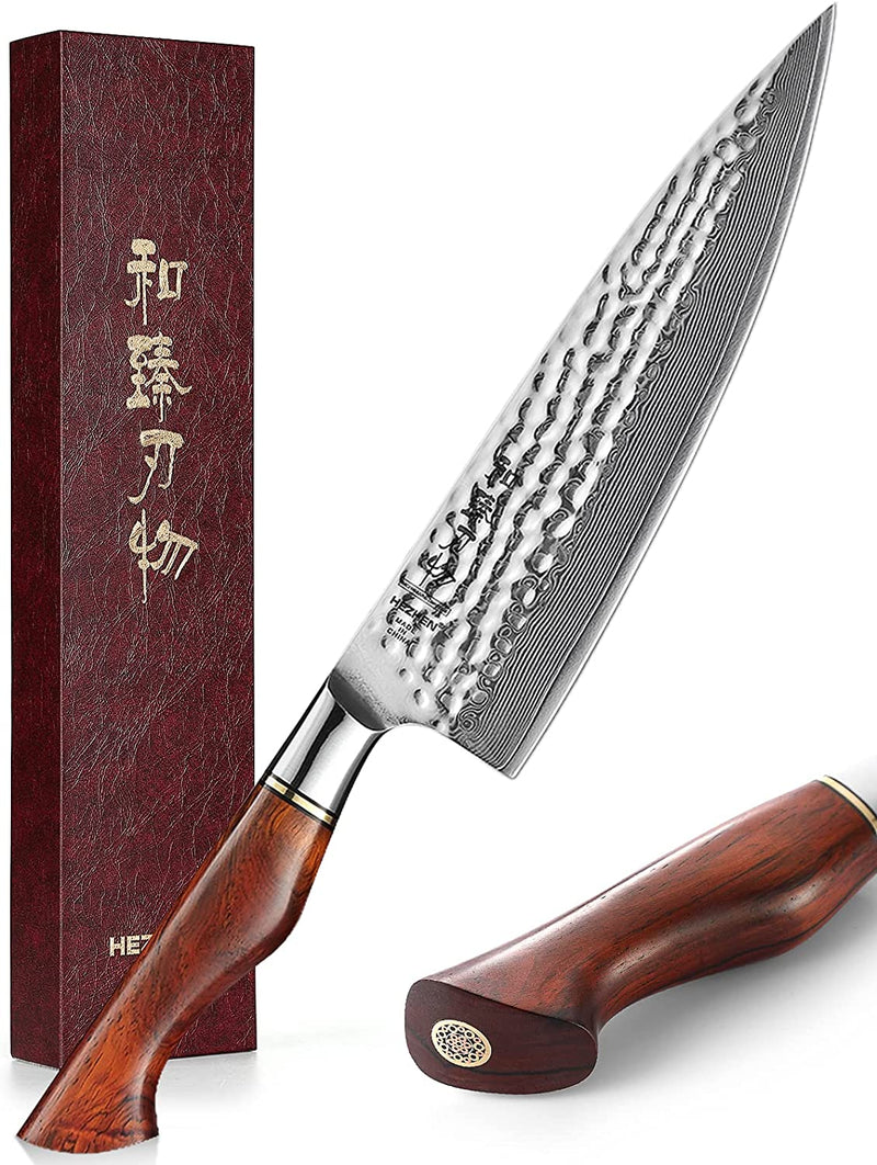 HEZHEN Damascus Kitchen Knives Set with Block,Pro Knife Set-7Pc,Premium Powder Steel Boxed Knives Sets,Natural Rosewood Handle,Suitable for Home Cooking or Restaurant,Master Hammered Finish Series Home & Garden > Kitchen & Dining > Kitchen Tools & Utensils > Kitchen Knives Yangjiangshi Yangdong lansheng e-commerce co.,ltd Chef Knife  